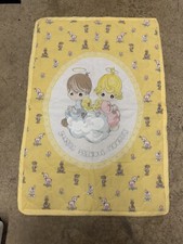 VTG Precious Moments Quilt Baby Blanket Nursery Crib Comforter Bunny 26  x38    