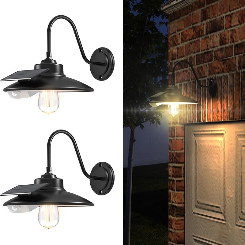 2 Pack Outdoor Solar Barn Light Motion Sensor Wall Light Waterproof Porch Light