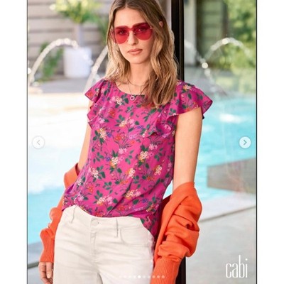 Cabi Wink Top in Fuchsia Multicolored Floral Print SIZE SMALL