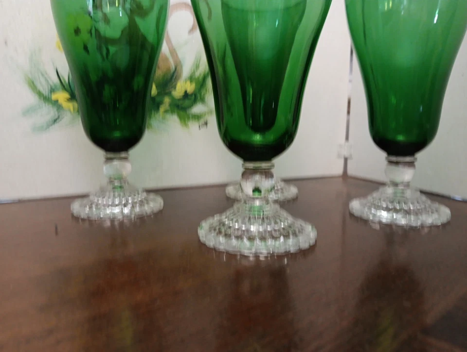 Juego de 4 vasos de té helado verde con pie de burbuja Anchor Hocking ~ Usado en excelente estado ~ 14 oz. Foto 3 de 4