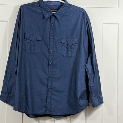 Michael Brandon Men's 4XL Navy Blue Button Down Long Sleeve Roll Tab Career