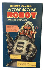 Ha Ha Toy Remote Control Piston Action Battery Operated Silver Robot NEW