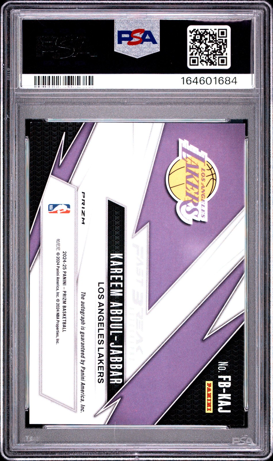 2024 PANINI PRIZM FAST BREAK AUTO #FBKAJ KAREEM ABDUL-JABBAR PSA 9 view 2