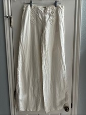 Elevenses Y2K Linen Wide Leg Off White Pants Women s 4 Low Rise Boho Coastal