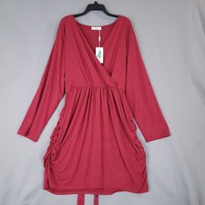 Nemidor Women's Burgundy Plus Size 26 Faux Wrap V-Neck Ruched Dress