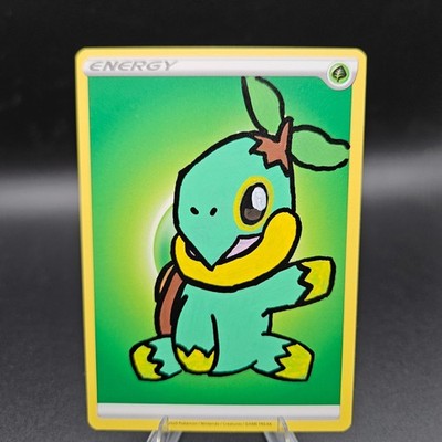 Turtwig Basic Grass Energy Pokémon Card    Hand Painted.