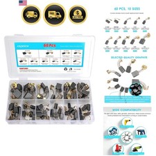 60 Pcs Electric Motor Carbon Brushes Set, 10 Assorted Sizes Graphite & Copper...