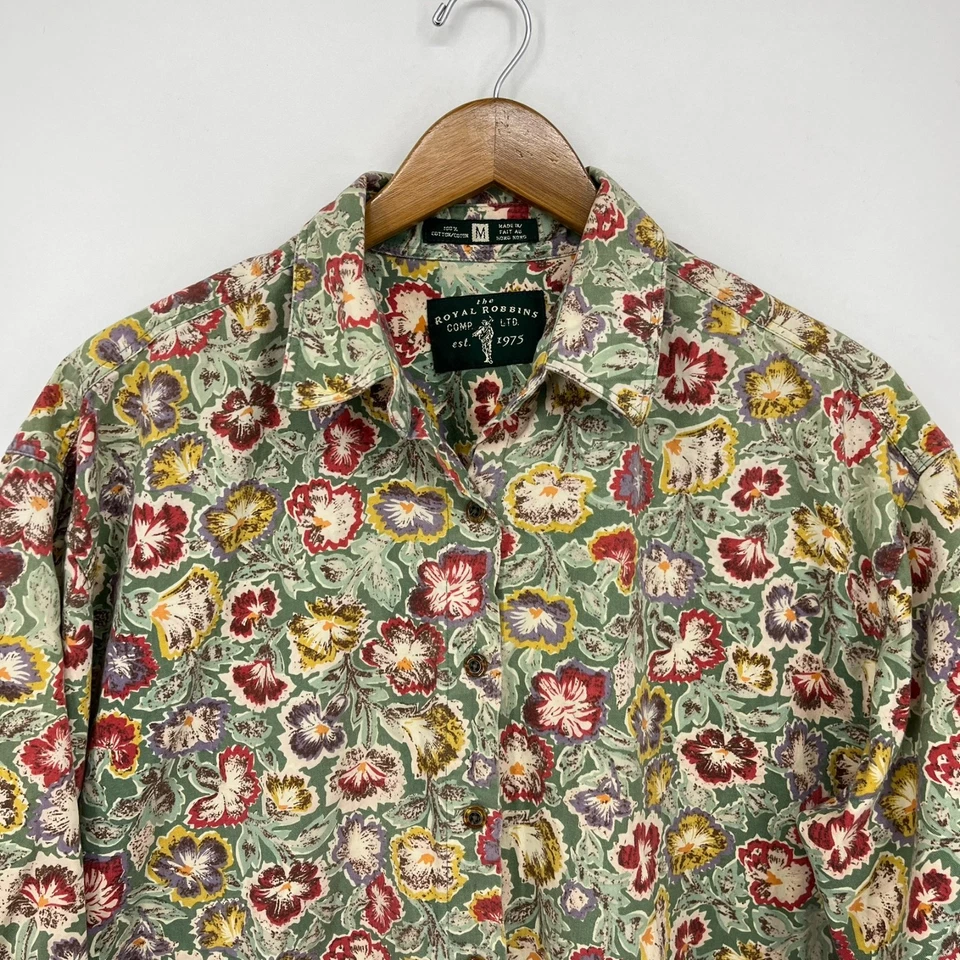Royal Robbins Long Sleeve Button Shirt Women's M Green Vintage Floral Cotton - Image 2 of 4