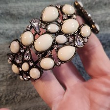 Hinged Cuff Bracelet Black w/ Oval Ivory Cabo...