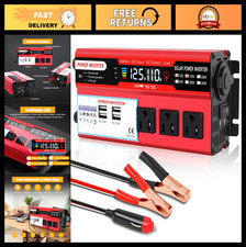 1000W Power Inverter 12V DC to 110V AC, LCD Display, 3 AC Outlets, 4 USB Ports,