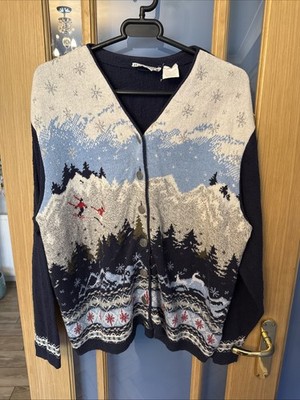 Vintage Ski Strickjacke Pullover Northern Reflections Winter Berg Schnee Large