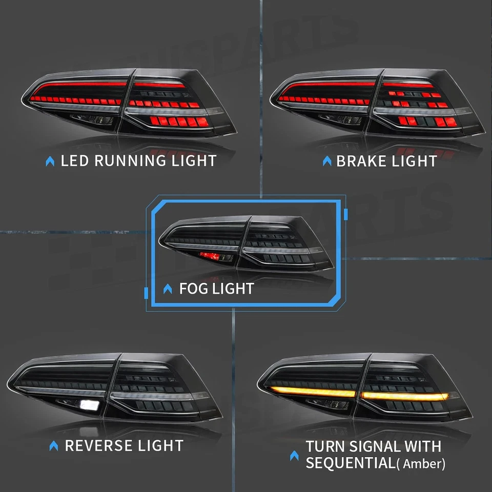 For 2014-2019 Volkswagen Golf 7 Smoke full LED Tail Light lamp w/Sequential Turn - Изображение 3 из 4