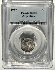 1959 Argentina 5 Centavos - Proof-like - PCGS Certified MS 65 - $53.33 - OBO