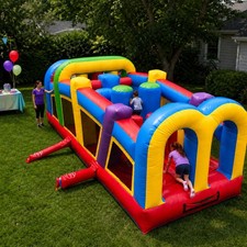 Inflatable Obstacle Course with Blower Commercial Rainbow Dual Lane Kids Bounce
