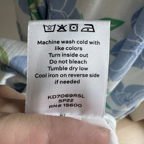 Draper James RSVP Women’s Dress M Floral Linen Blend Tie Waist Blue White Lined - Picture 15 of 17