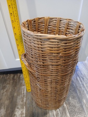 Vintage 17'' Round Wicker Rattan Floor Vase Basket  Natural Boho
