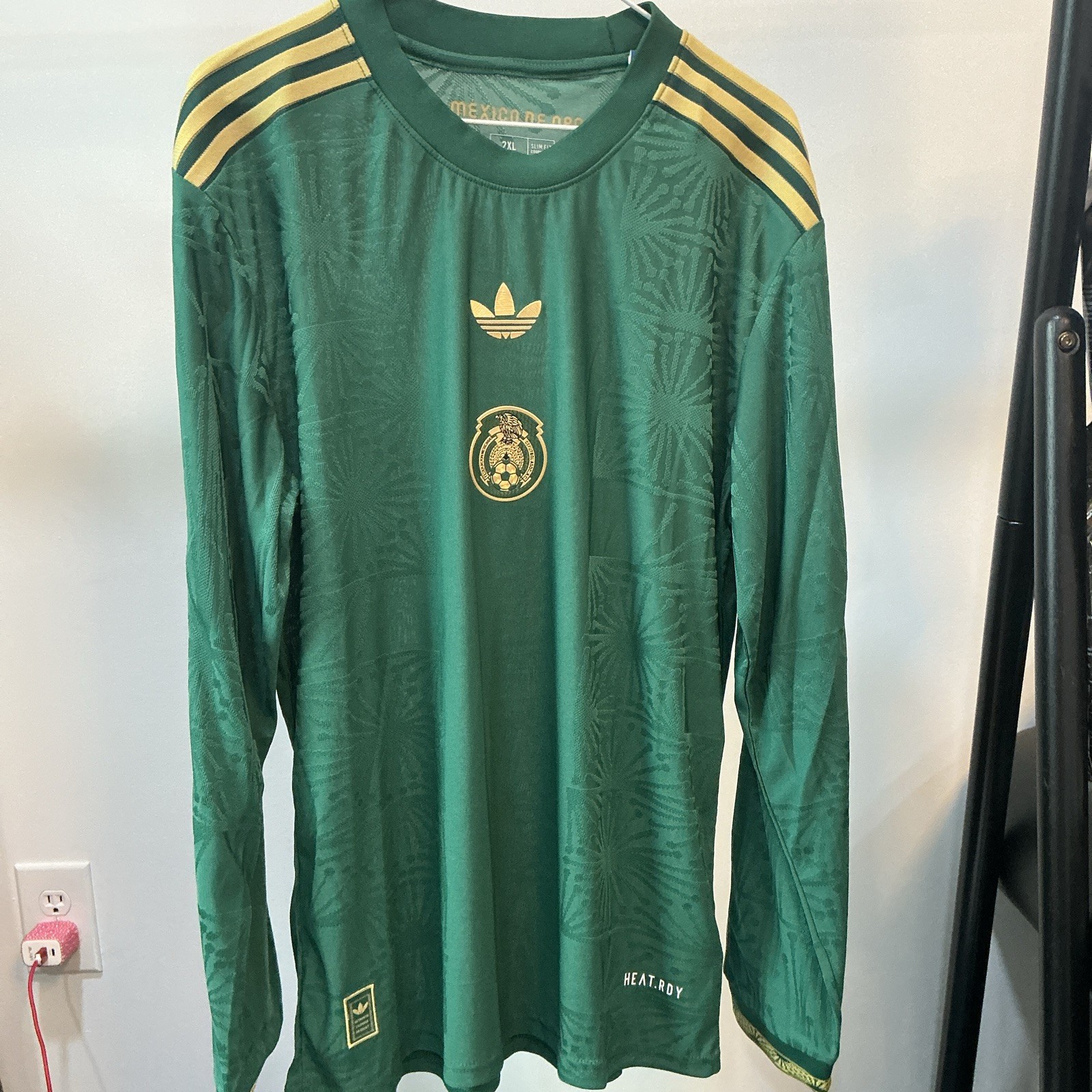 adidas Mexico National Team Soccer Jersey Shirt Long Sleeve Green/Gold 2XL