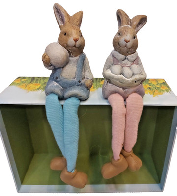 Hasenpaar Kantensitzer farbig Polyresin/textil, neu, Größe ca. H 10cm x B 4,5cm
