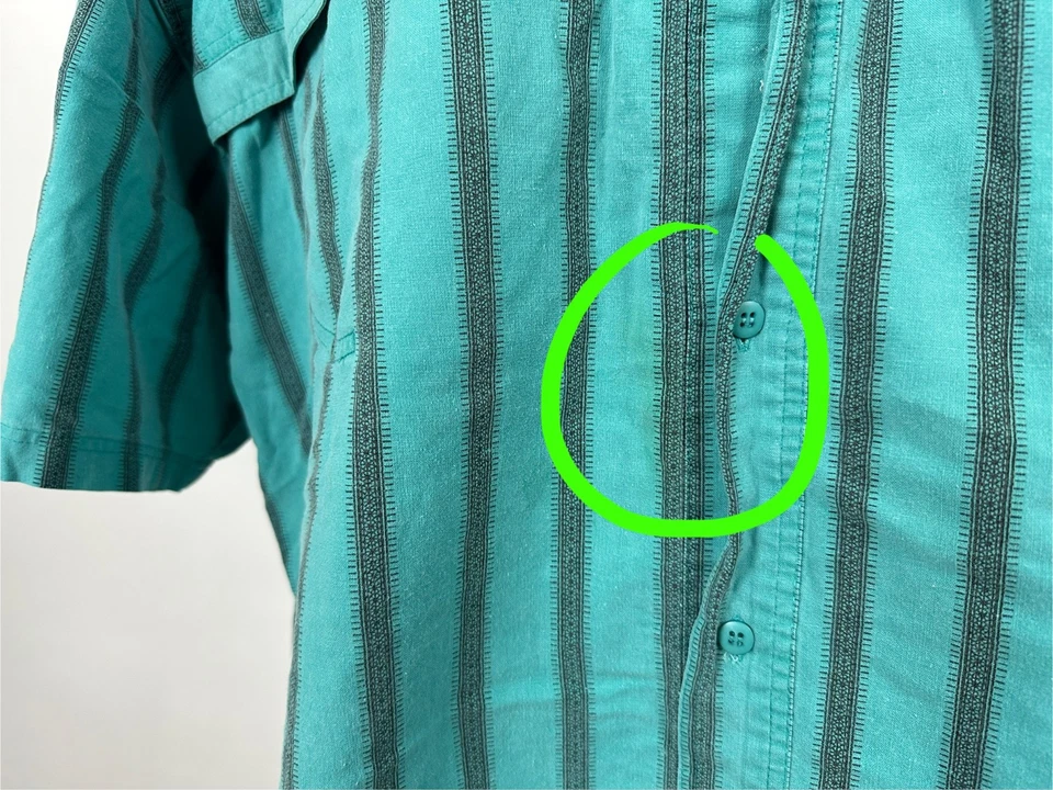 Camisa De Colección Años 80 90 Geométrica Rayas Hombres XL Abotonada Patín Surf Verde azulado Gitano Foto 4 de 4