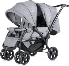 GYMAX Double Seat Stroller Foldable Twin Buggy Adjustable Handle Grey0