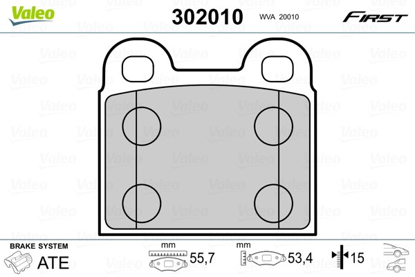 Kit de plaquettes de frein VALEO 302010 freinage silencieux 15mm