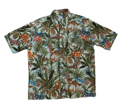 Hummingbird Brand Men s Hawaiian Floral Monkey Ape Chimp Button Shirt 2XL RARE