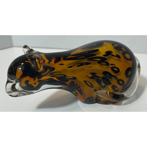 Handcrafted Murano-Style Amber Art Glass Leopard Paperweight