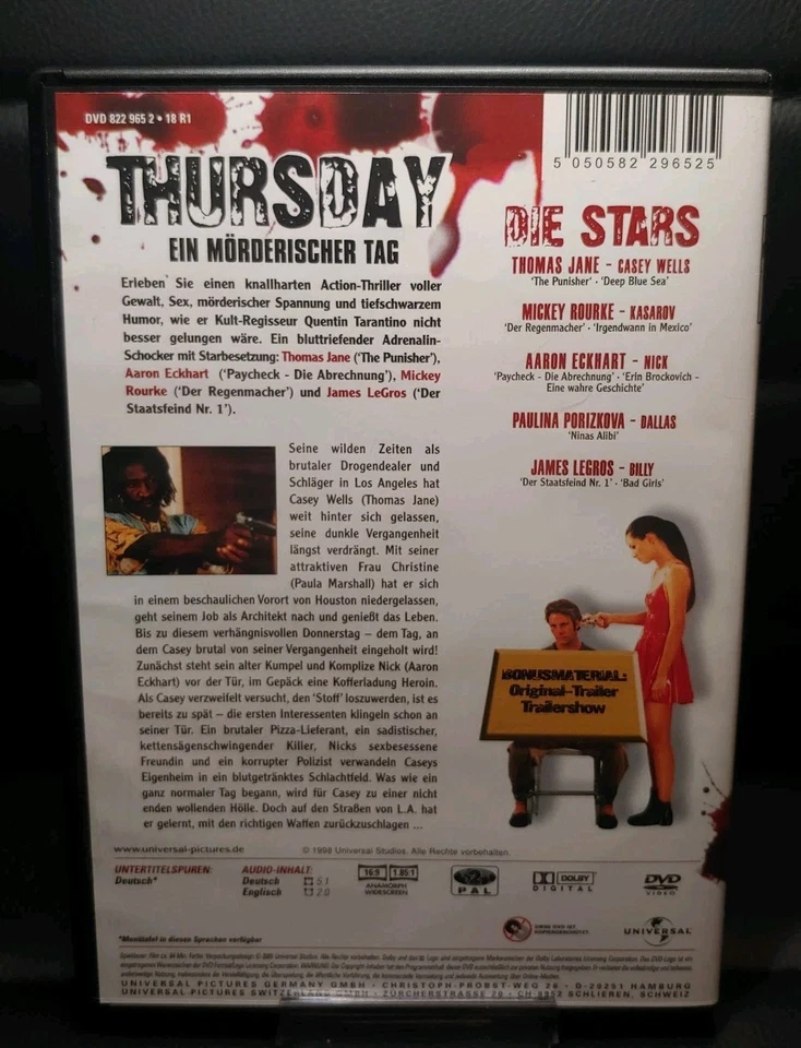 Thursday - Ein Morderischer Tag 1998 Film Movie Thriller Comedy DVD RARE Reg 2  - Image 2 of 4