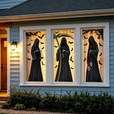 Halloween Decor Window Cling Grim Reaper Bats Silhouette 3 Sheet Home Party La