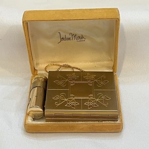 Vintage Jordan Marsh Florida Compact Purse Lipstick Holder Gold Tone Case Chain