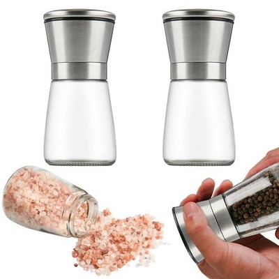 2er Set Gewürzmühle Pfeffer und Salzmühle aus Glas Edelstahl mit Keramikmahlwerk