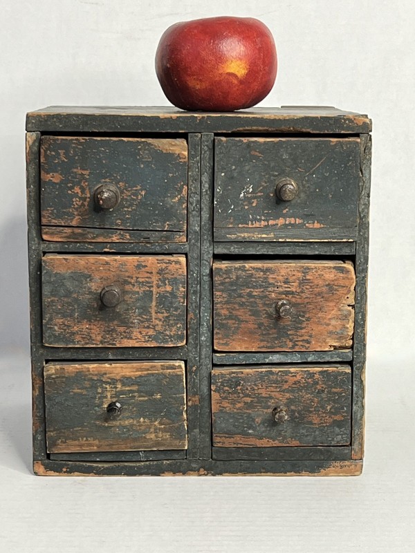 Antique, Primitive Blue Painted Small Set of Apothecary Drawers