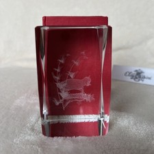 Vintage Oleg Cassini Beveled Edges Laser Etched Glass Paperweight Cat On Log