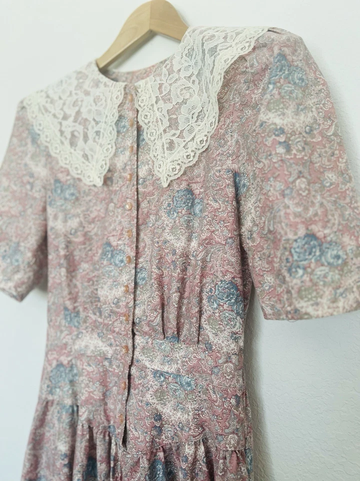 Betsy's Things VTG Floral Print Dress Edwardian Babydoll Lace Cottage-Core Boho - Image 3 of 4