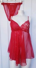Vintage Victoria s Secret Gold Label Red Babydoll Lingerie Panty Set Size Small