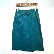 Vintage 1990s Sag Harbor Blue Teal Corduroy Button Front Skirt Womens Size 12