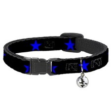 Cat Collar Breakaway with Bell Star Black/Blue NARROW Fits 8.5-12"