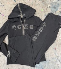 2000s BCBG Maxazria Track Suit Women's Large Black Rhinestones Y2K Athleisure