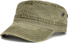 Washed Cotton Military Cadet Army Caps Unique Design Vintage Flat Top Hat Ar...