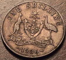 AUSTRALIA 1936 KING GEORGE V.925 SILVER 1 SHILLING Great Condition!