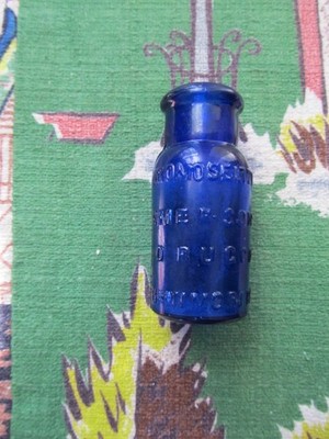 Antique tiny cobalt blue Bromo Seltzer Emerson Drug, co. glass bottle