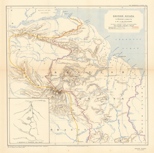 British Guiana. Boundary. Old Dutch claim. Horstman route. Guyana. RGS 1911 map