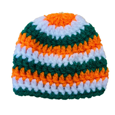 Handarbeit gehäkelt Baby Mütze Beanie 0-6 Monate gestreift Junge Boho irisch amerikanisch Geschenk