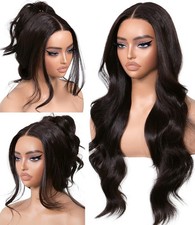 Dark Brown Synthetic Lace Front Wigs Body Wave Glueless Wigs With Bangs Pre P...