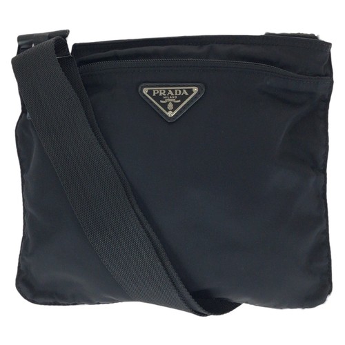 PRADA Tessuto Triangle with logo Shoulder Bag Black SilverHardware Nylon