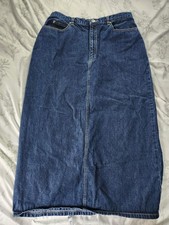 Liz Claiborne jeans skirt dark denim womens 14p long pockets modest