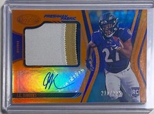 J.K. DOBBINS 2020 PANINI CERTIFIED 3 COLOR PATCH AUTO ORANGE ROOKIE RC #D /225