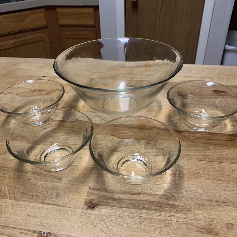 Large Salad/ Fruit Serving Bowl With 4 Small Matching EUC NO CHIPS