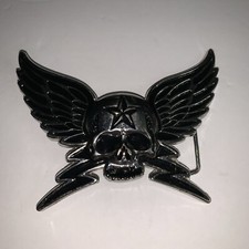 New Winged Skull Belt Buckle-Metal with Black Enamel