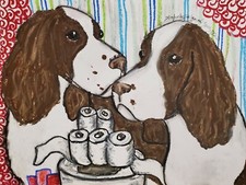 Springer Spaniel ACEO PRINT Mini Art Card 2.5 X 3.5 Signed KSAMS Dog Collectible